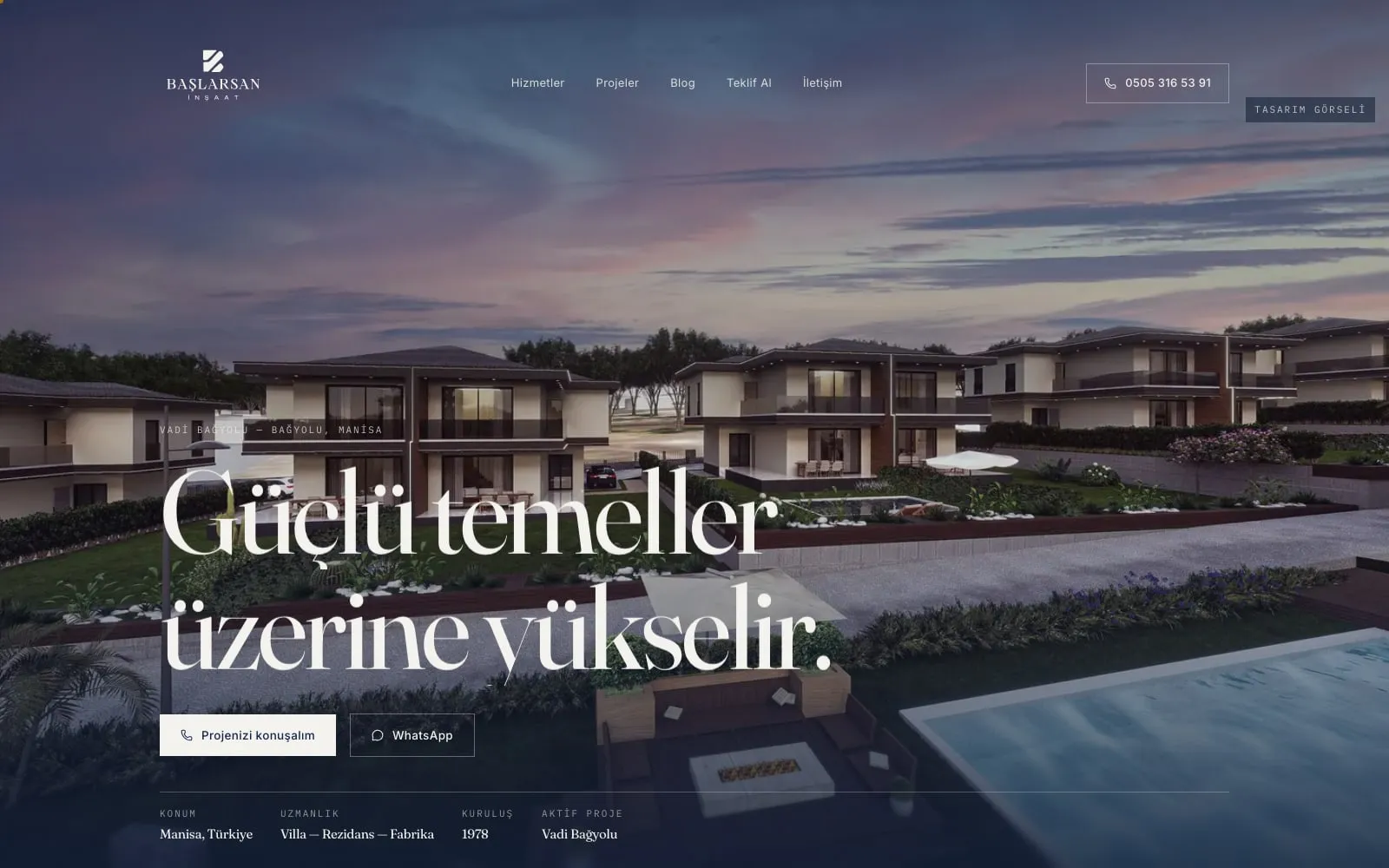 Başlarsan İnşaat web sitesinin açılış ekranı